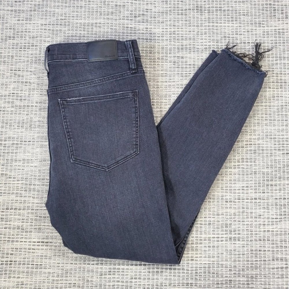 Madewell Jeans Womens 30 Tall 10" High Rise Skinny Crop Black Raw Hem Fair Trade